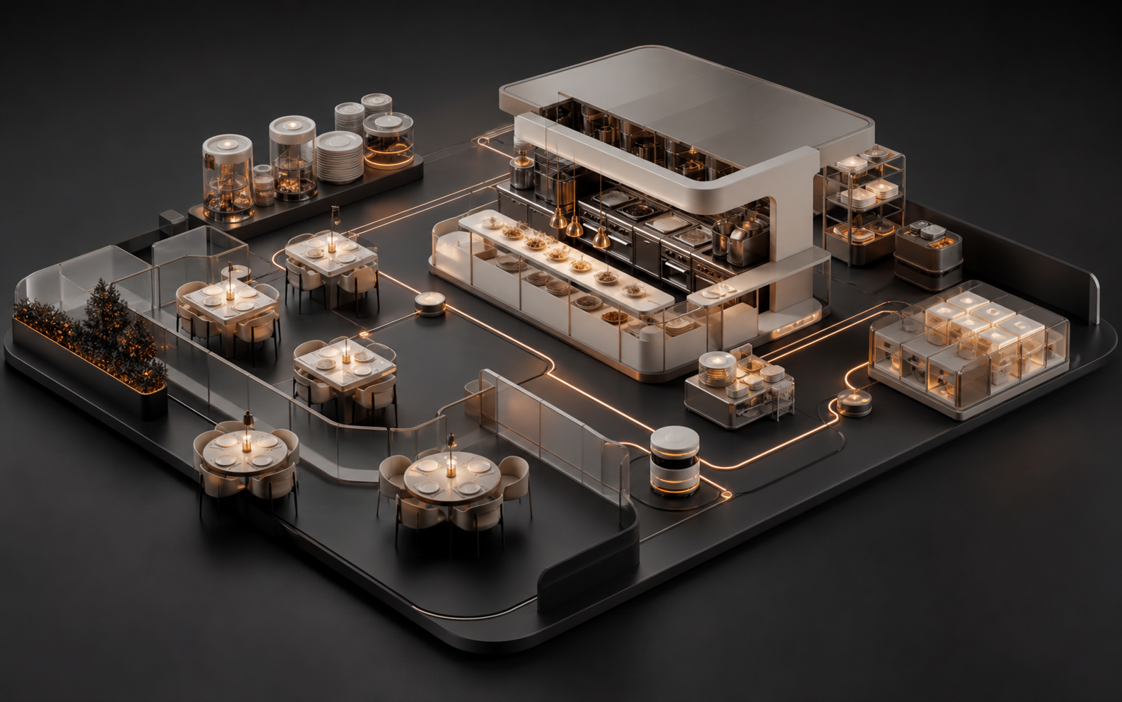 Ilustración conceptual de Restaurant OS para operaciones de restauración