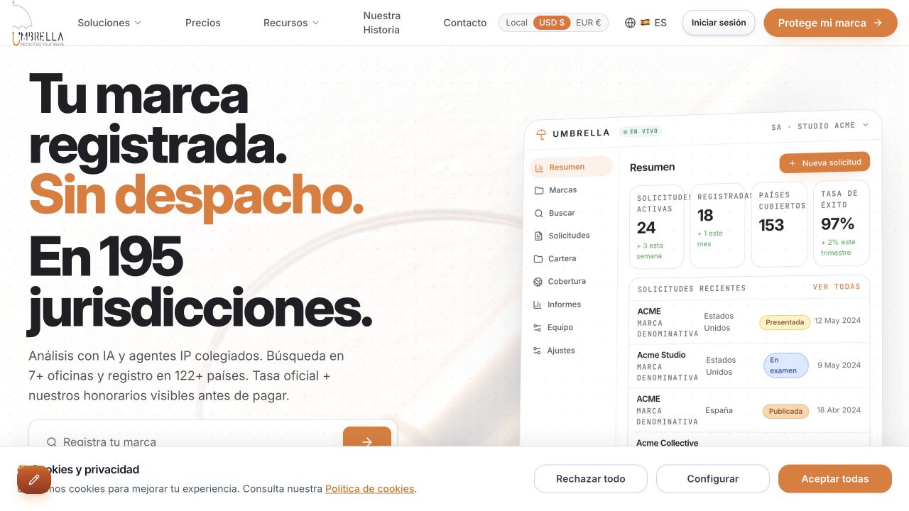 Aplicación Umbrella Brands para registro de marcas